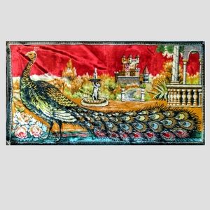 Vintage Velvet Peacock Tapestry Rug Wall Hanging